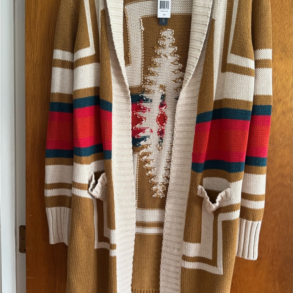 Pendleton Women's Southwestern Cardigan in Cream, Tan, and Red